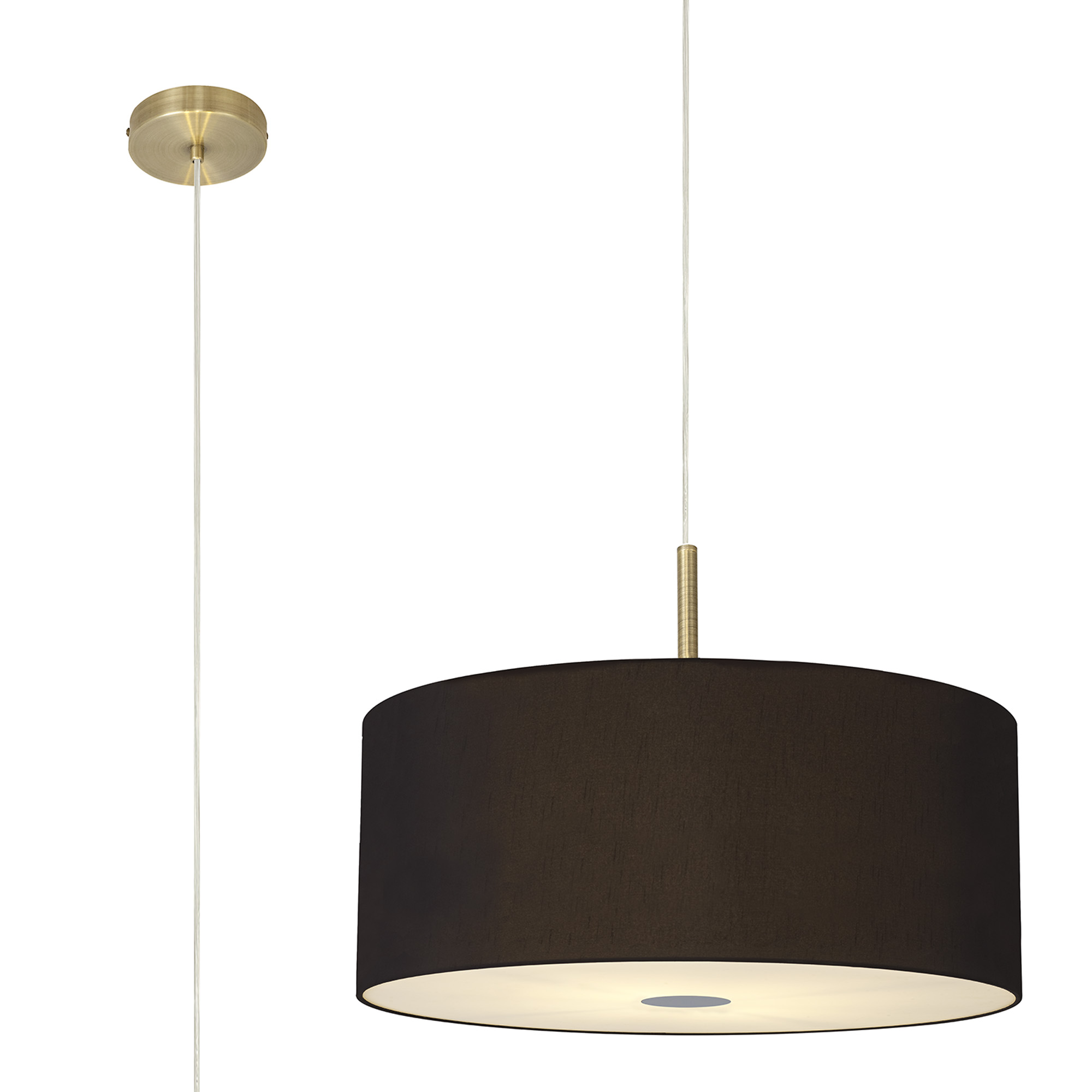 DK0521  Baymont 60cm 5 Light Pendant Antique Brass, Midnight Black/Green Olive, Frosted Diffuser